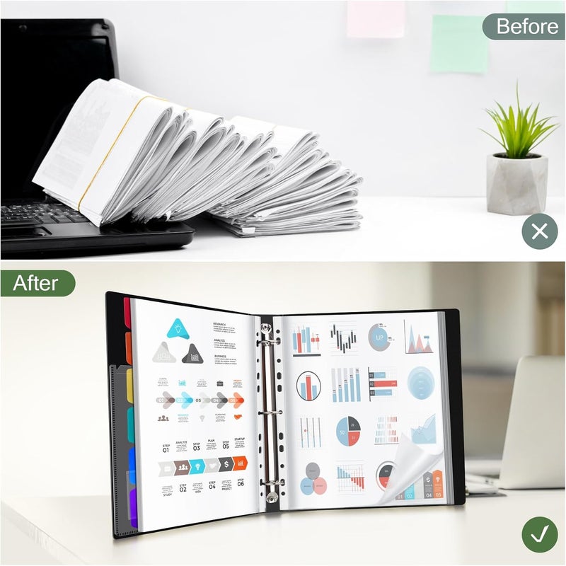 Uquelic 80-Pocket Binder with Plastic Sleeves for Letter/A4 Size(11" x 8.5"), Document Binder Organizer for Papers, Certificates and Artwork, Colorful PP Divider Pages for Presentation (2 Pack) - Image 5